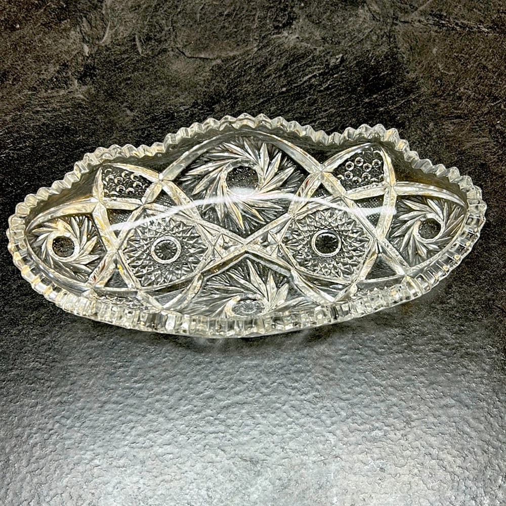 Vintage “artcut” glass relish dish